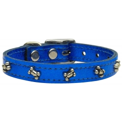 blue leather bone dog collar