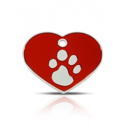 red and silver heart pet ID tag