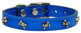 blue leather bone dog collar