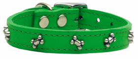 green leather bone dog collar