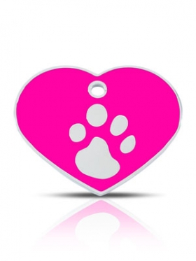 pink and silver heart pet ID tag