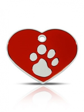 red and silver heart pet ID tag