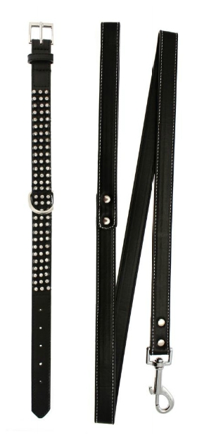 black leather collar set